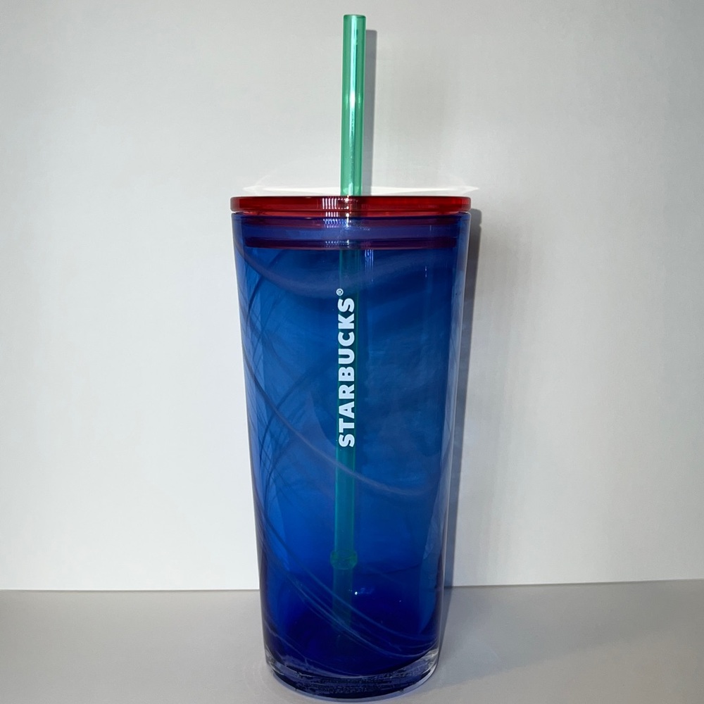 Starbucks 2022 Summer Blue Swirl Recycled Glass Cold Tumbler 18oz NWT